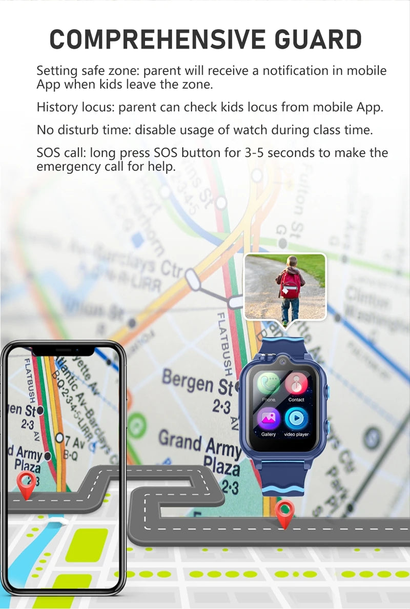 Wonlex Kids 4G smart watch with dual cameras, GPS, SOS, and WhatsApp support, featuring a colorful display and child-friendly design.