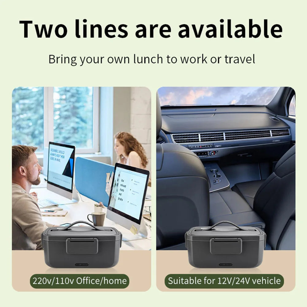 2L Electric Lunch Box 304 Stainless Steel No Water Needed Portable Food Warmer Automatic Heating Meal Container for Office Home