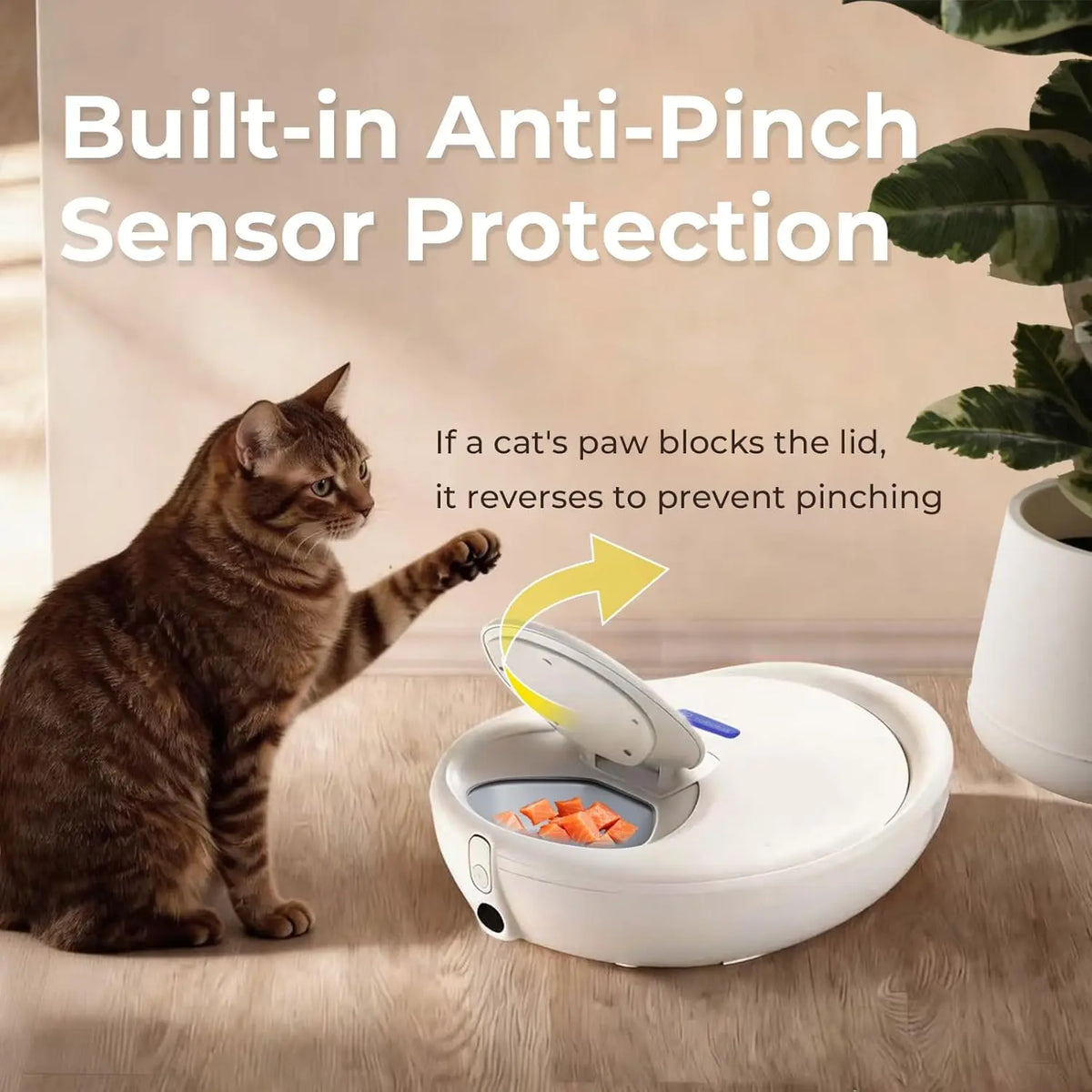 Robotail Smart Automatic Cat Feeder by I YAN, refrigerated and heated wet food dispenser with app control for convenient pet feeding.