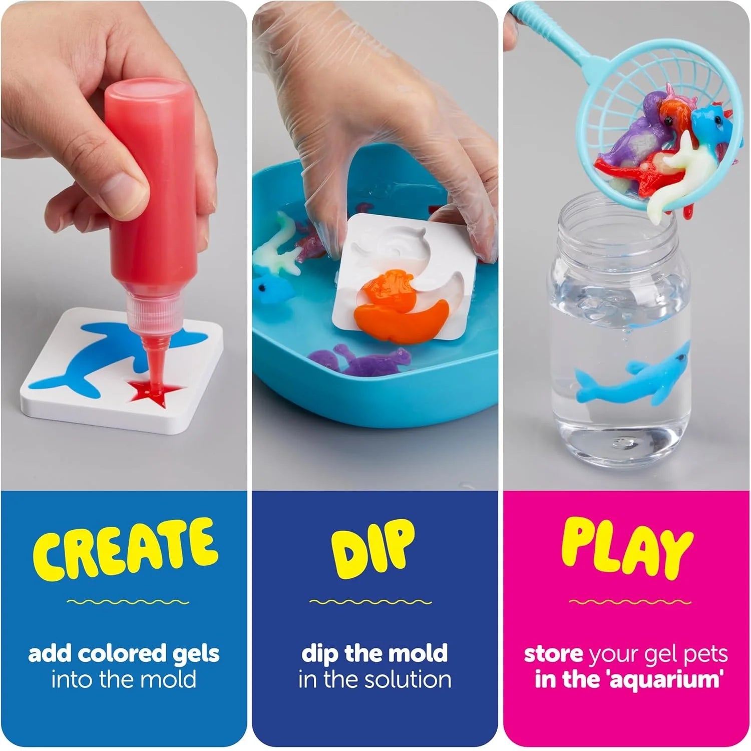 Kiditos Magic Water Elf Toy Kit by I YAN with colorful squishies, 20 gel colors, 10 molds for sensory water pet DIY craft for kids