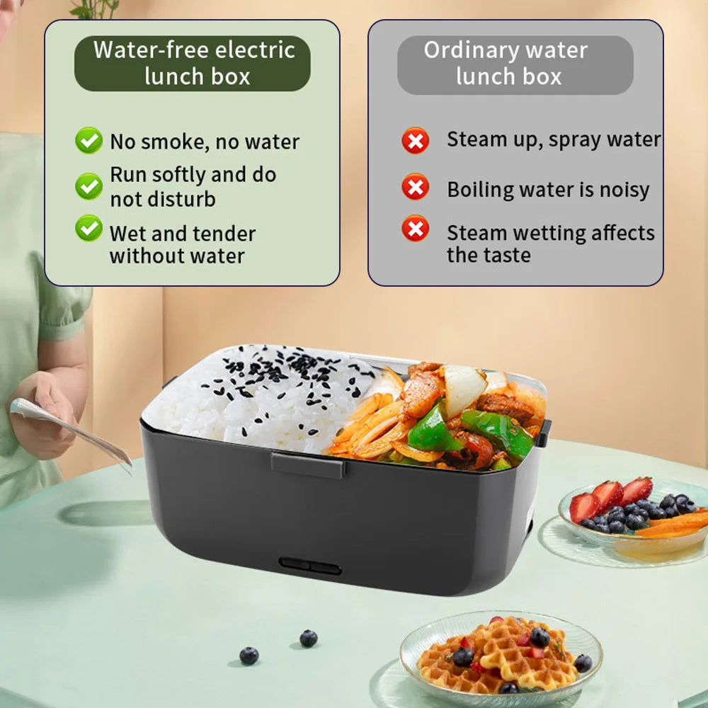 2L Electric Lunch Box 304 Stainless Steel No Water Needed Portable Food Warmer Automatic Heating Meal Container for Office Home