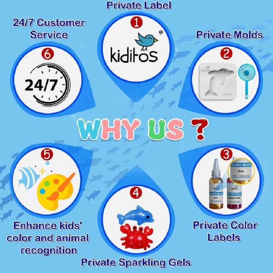 Kiditos Magic Water Elf Toy Kit by I YAN with colorful squishies, 20 gels, 10 molds, sensory water pets for kids aged 3+