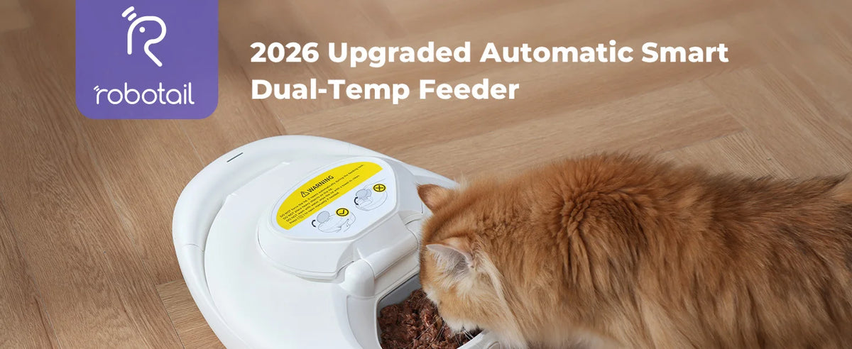Robotail Smart Automatic Cat Feeder by I YAN with refrigerated and heated wet food dispenser, app control, and digital display.