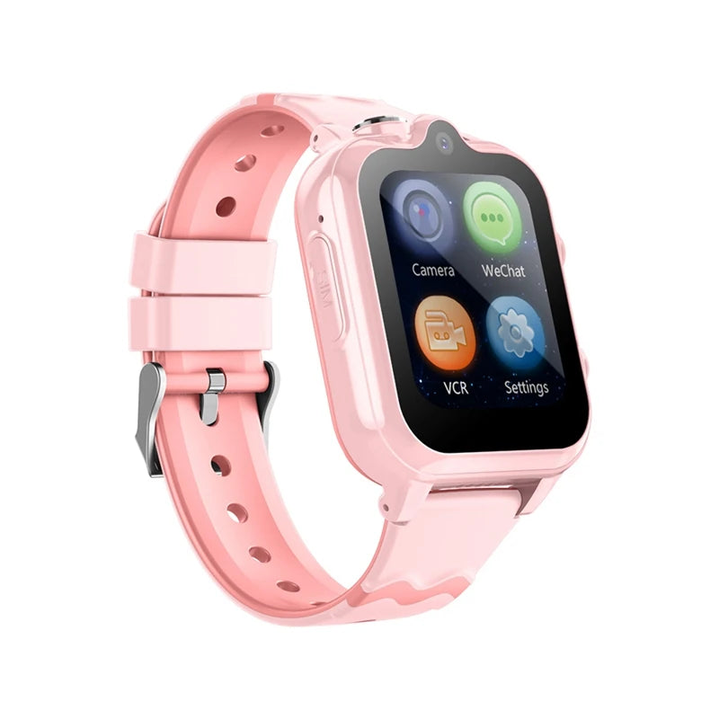 Wonlex Kids 4G Smart Watch with dual cameras, GPS, SOS, and WhatsApp support, featuring an Android 8.1 interface.