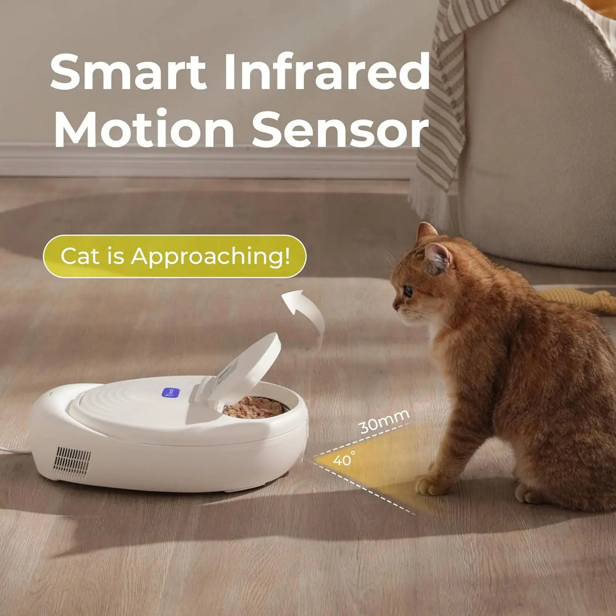 Robotail Smart Automatic Cat Feeder by I YAN with refrigerated and heated wet food dispenser, app-controlled pet feeding system.