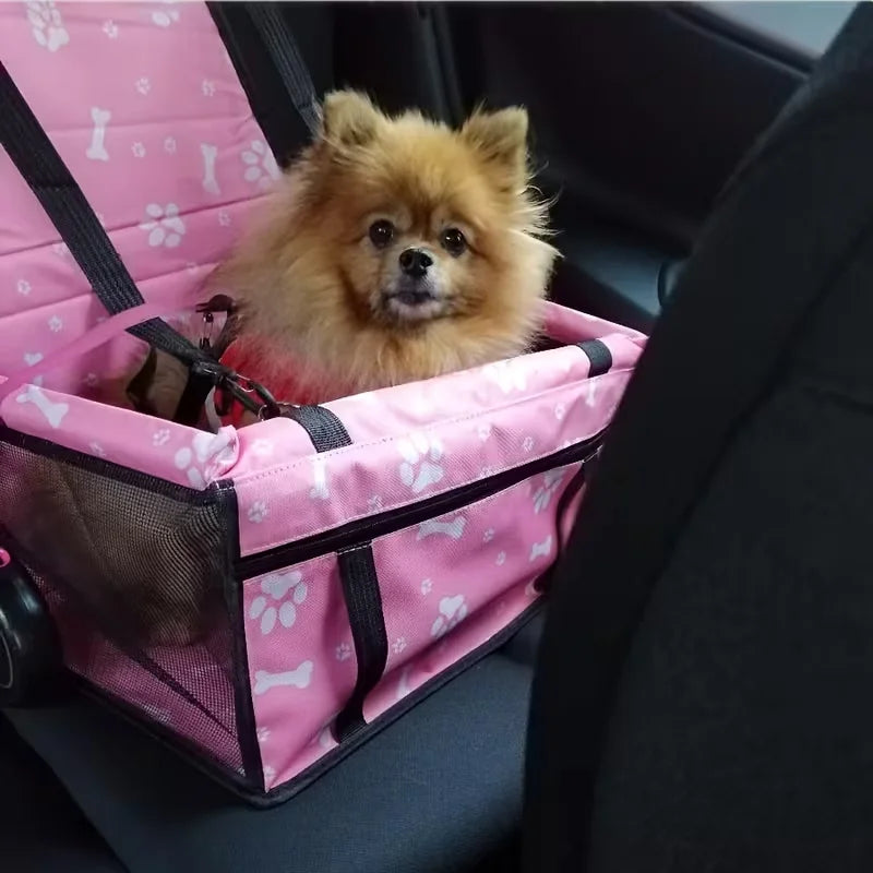 Foldable I YAN pet safety seat bag with breathable fabric, non-slip base, portable travel mat for small and medium dogs in car.
