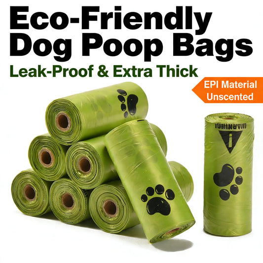 Eco-friendly I YAN dog poop bags made of thick, leak-proof EPI material, unscented pet waste bags for outdoor dog walking.