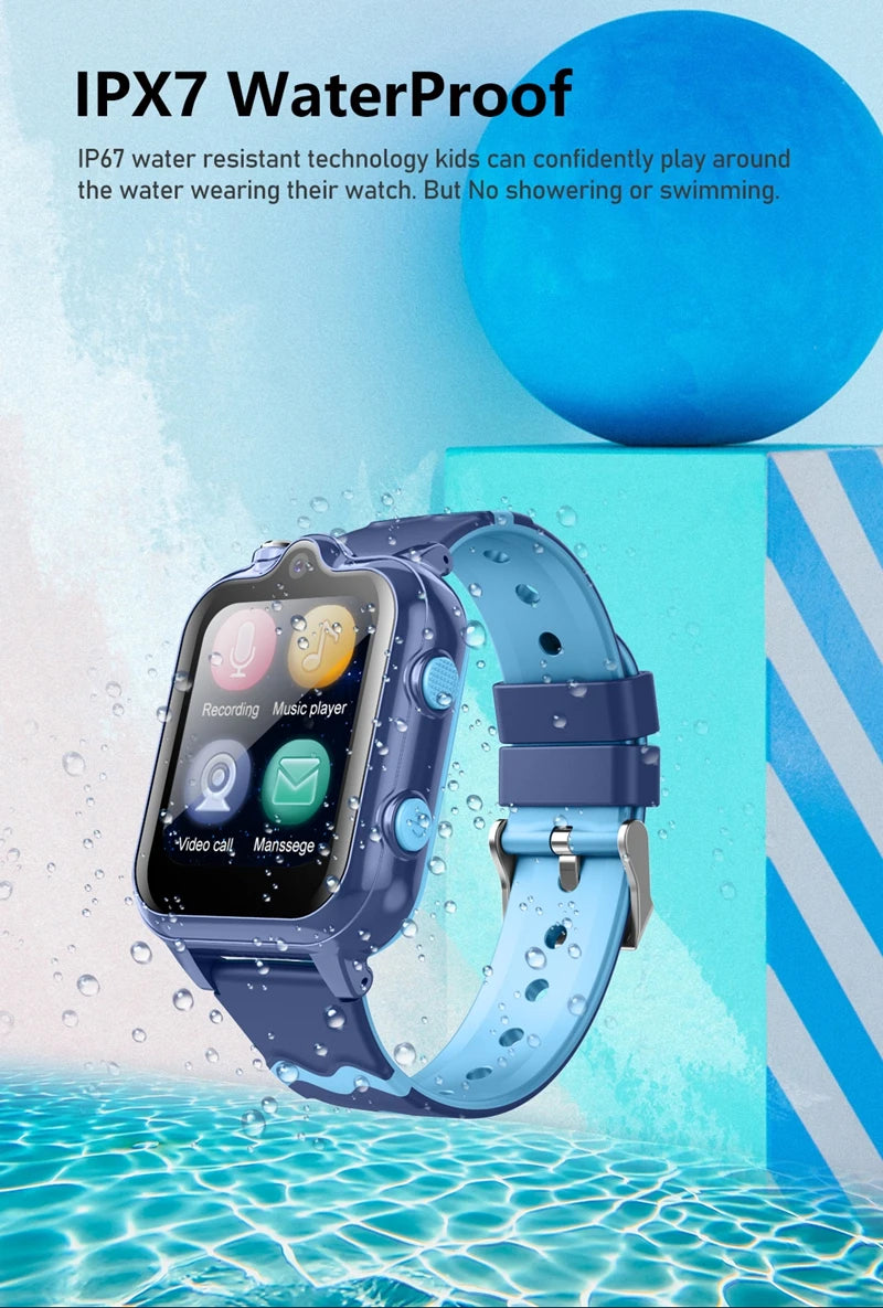 Wonlex KT18Pro kids' 4G smart watch with dual cameras, GPS, SOS, and WhatsApp on Android 8.1, featuring a colorful display.