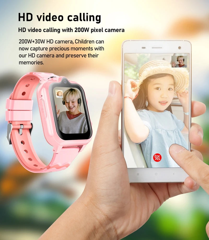 Wonlex KT18Pro kids' 4G smartwatch with dual cameras, GPS, SOS, WhatsApp, and Android 8.1, featuring a colorful display and strap.