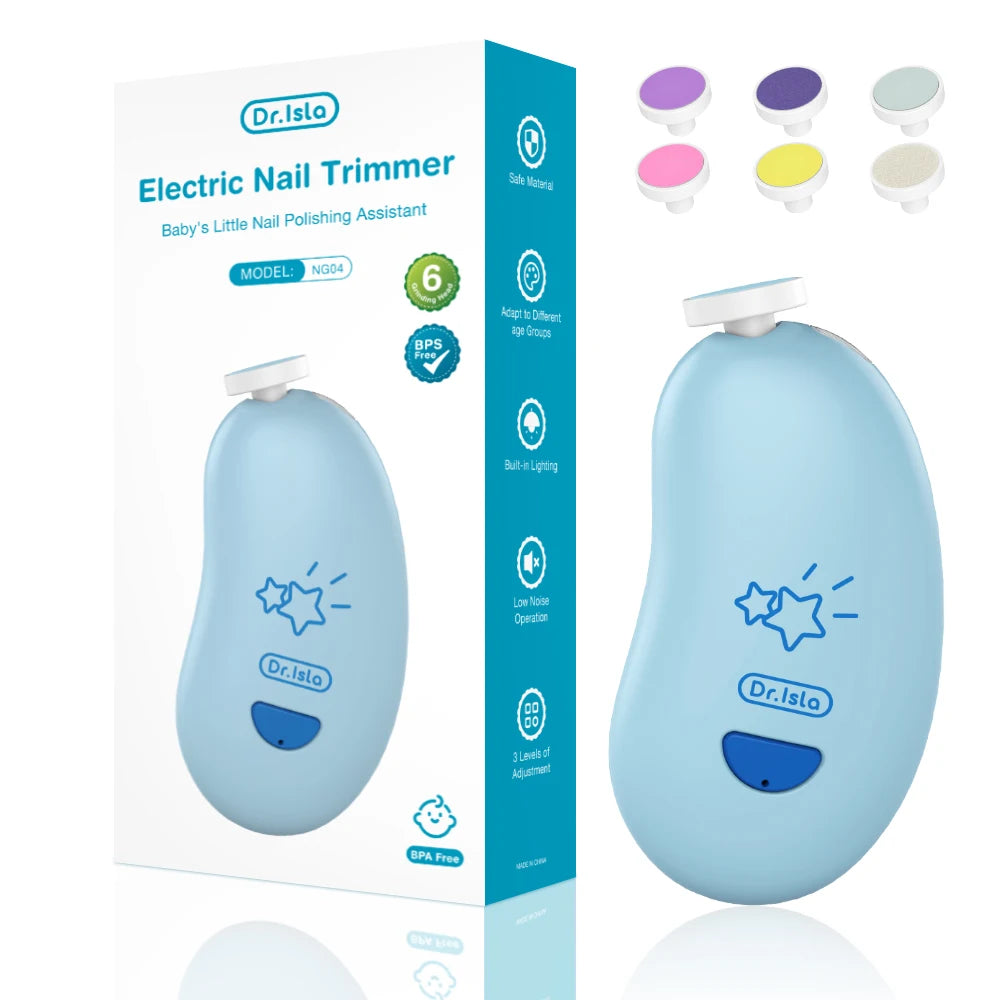 Electric Baby Nail Trimmer Set with LED Light Multi-Functional Nail Trimming Polisher with 6PC Replaceable Polishing Heads