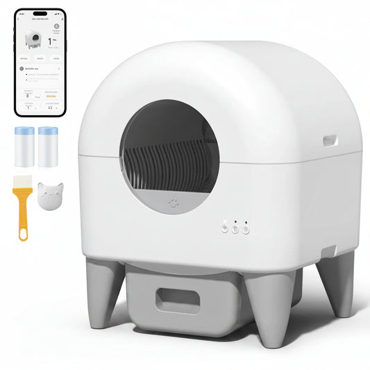 Cumrige Dome-Shaped Smart Self-Cleaning Cat Litter Box, 2.4G Wi-Fi APP Remote Control Cat Toilet with Anti-Pinch Safety Sensor, Raised Legs Anti-Splash Odor Sealed Litter Tray Ultra Quiet Detachable Washable for Indoor Kitten