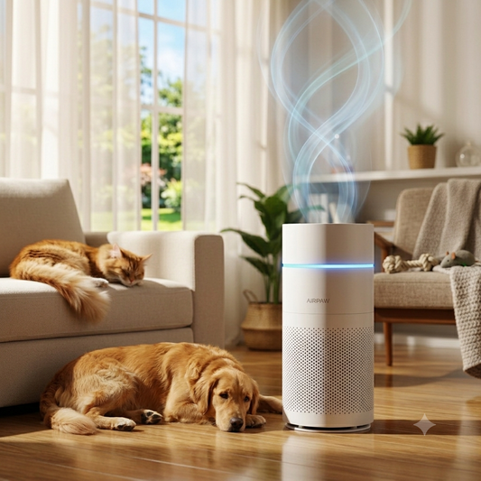 I YAN HEPA air purifier with self-cleaning and pet hair removal, featuring a modern design and air filter components.