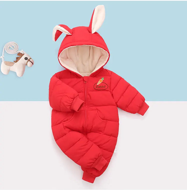 Winter Baby Romper Plus Velvet Warm Baby Girl Snowsuit Cartoon Rabbit Baby Boys Jumpsuit Toddler Girl Overalls