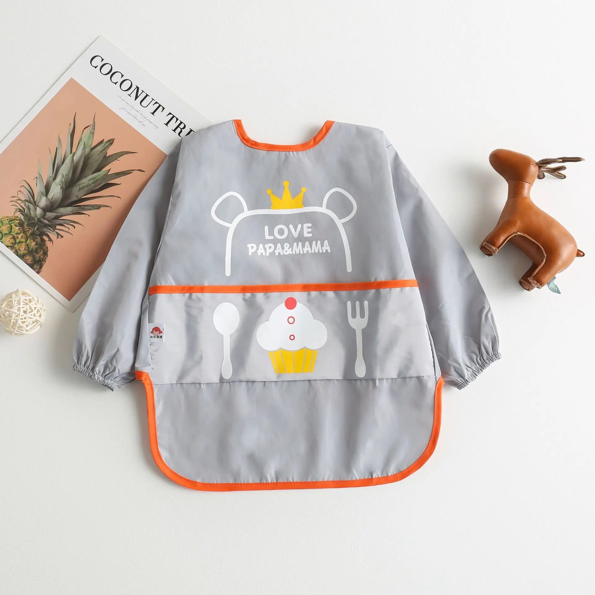 Baby Waterproof Bibs Long Sleeve Pocket Infant Cute Colorful Cartoon Printing Feeding Burp Cloths Baby Eating Accessories