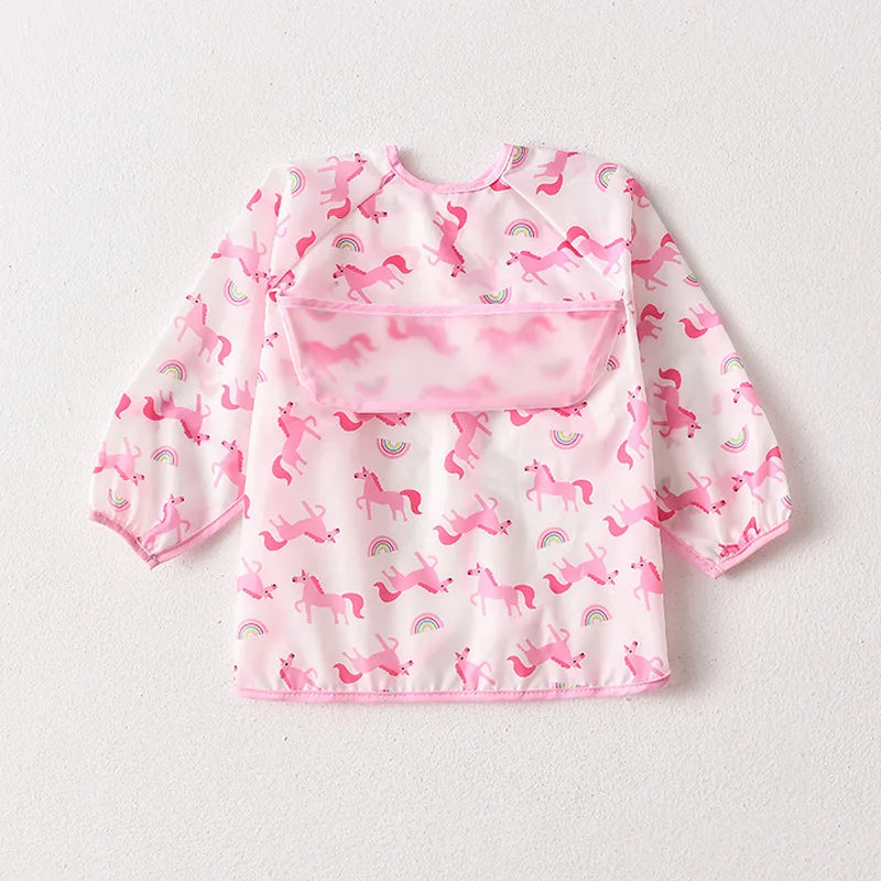 Baby Waterproof Bibs Long Sleeve Pocket Infant Cute Colorful Cartoon Printing Feeding Burp Cloths Baby Eating Accessories