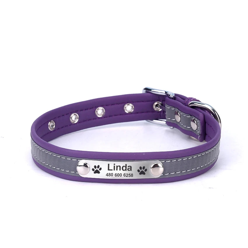 Personalized Dog Collar Leather Reflective Cat Collar Custom Engraved ID Tag Engraved For Puppy Large Dogs  Pet accessories