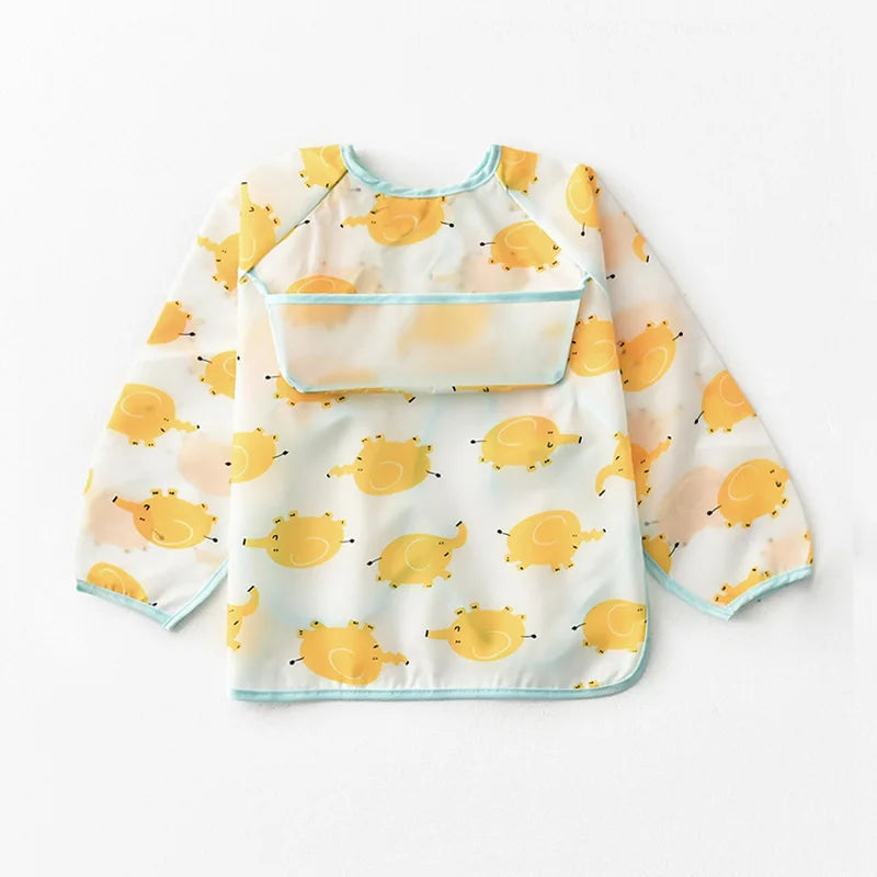 Baby Waterproof Bibs Long Sleeve Pocket Infant Cute Colorful Cartoon Printing Feeding Burp Cloths Baby Eating Accessories