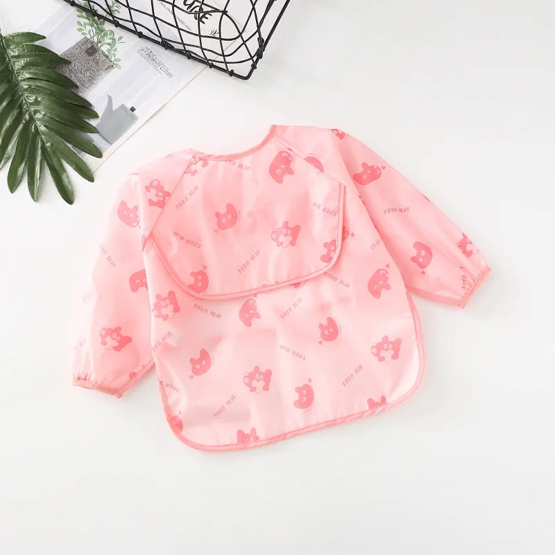 Baby Waterproof Bibs Long Sleeve Pocket Infant Cute Colorful Cartoon Printing Feeding Burp Cloths Baby Eating Accessories