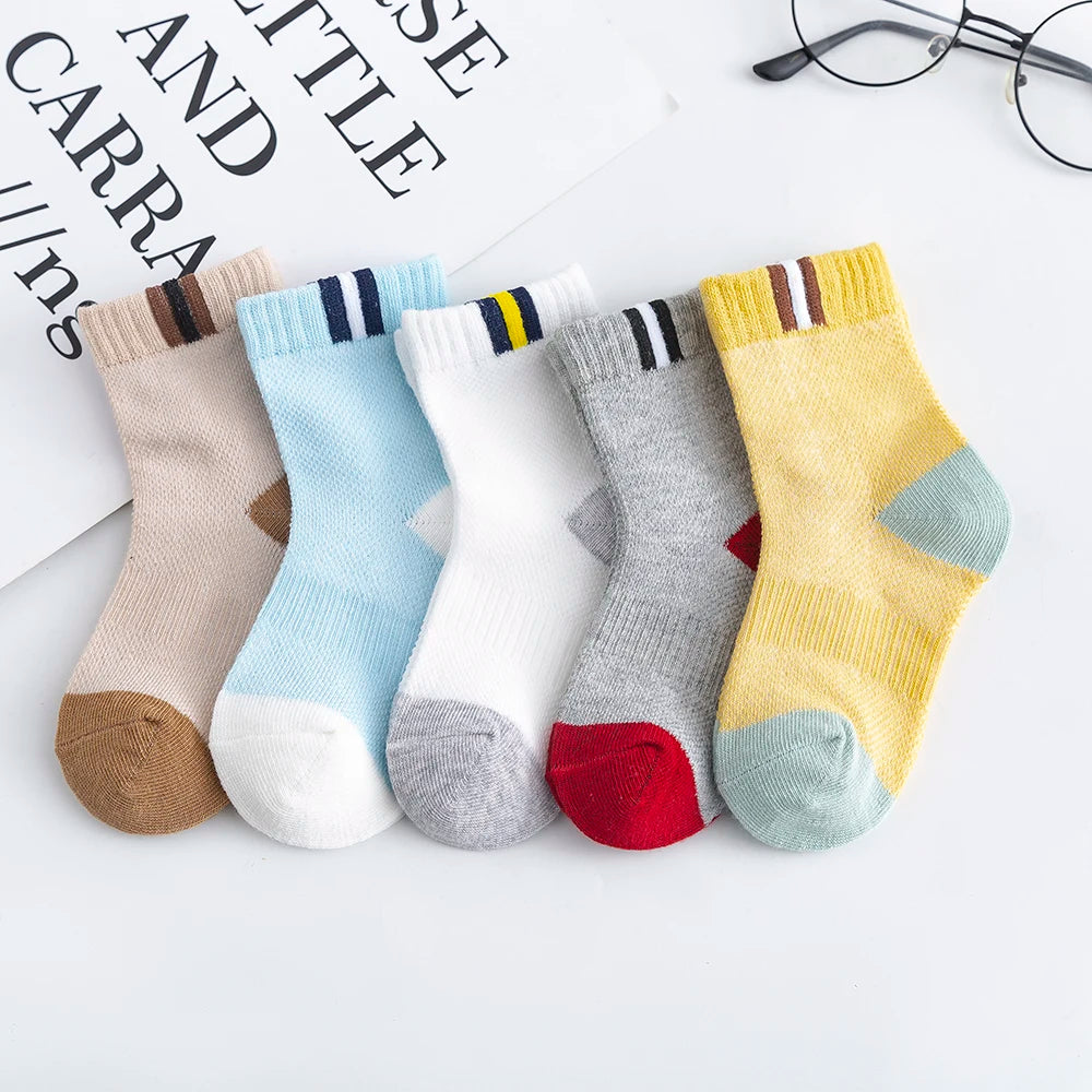 5Pairs/lot 2-9Y Baby Socks Summer Cotton Color Patchwork Kids Socks Colorful Girls Mesh Cute Newborn Boys Toddler Socks Baby