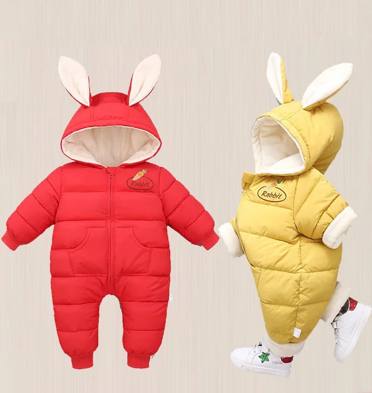 Winter Baby Romper Plus Velvet Warm Baby Girl Snowsuit Cartoon Rabbit Baby Boys Jumpsuit Toddler Girl Overalls