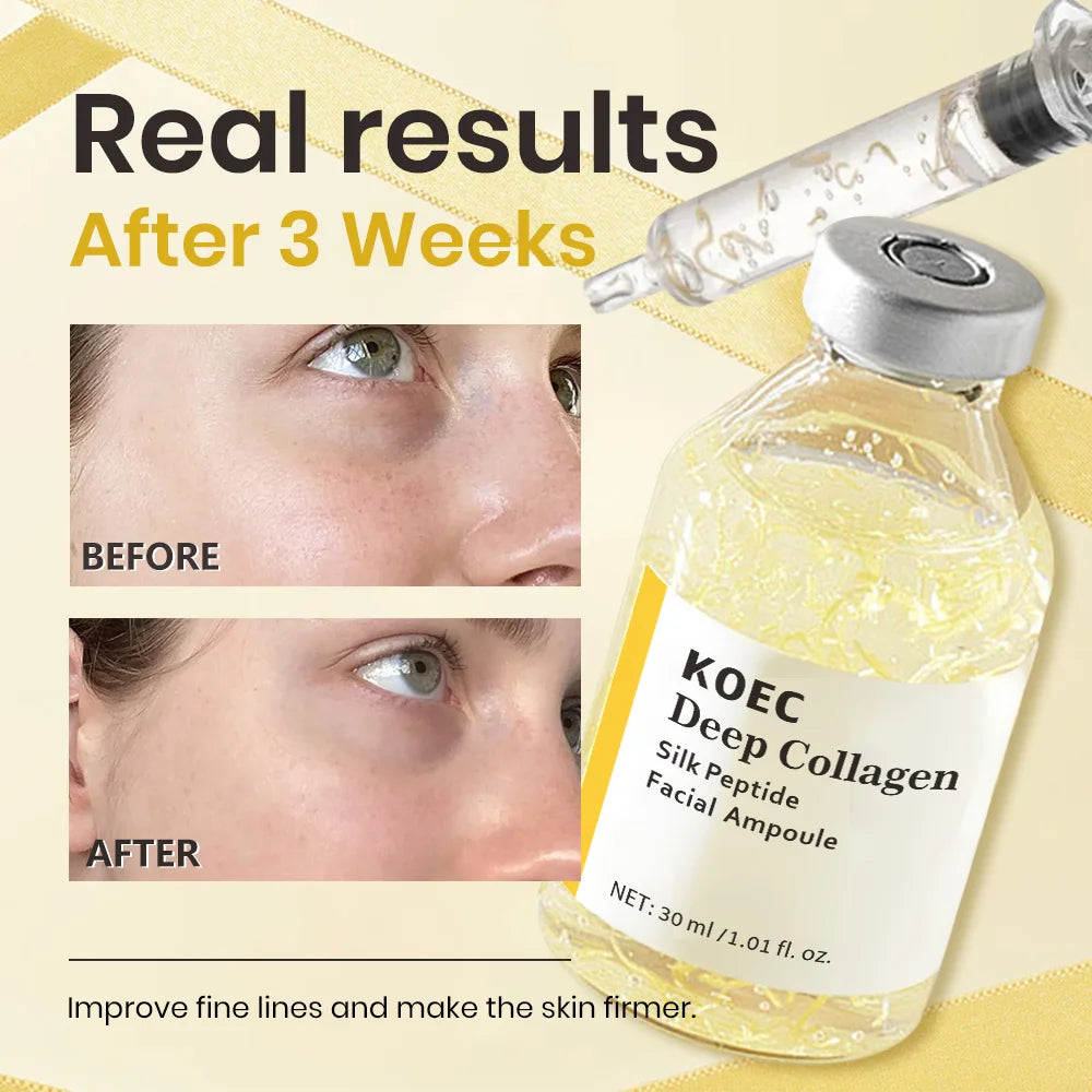 KOEC Deep Collagen Silk Peptide Facial Ampoule, Intensive Lifting Serum for Face for Anti-Aging, Tightening, Firming Hydration