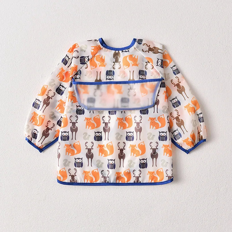 Baby Waterproof Bibs Long Sleeve Pocket Infant Cute Colorful Cartoon Printing Feeding Burp Cloths Baby Eating Accessories