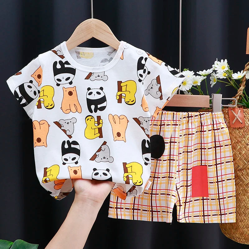 Kids Clothes Set Baby Boy/Girl T-Shirt + Shorts Summer Clothing Cotton Cartoon Casual Boys Tracksuit Children Baby Clothes Set - I YAN
