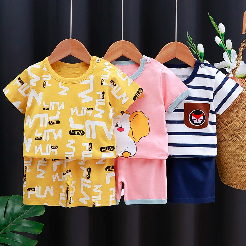 Kids Clothes Set Baby Boy/Girl T-Shirt + Shorts Summer Clothing Cotton Cartoon Casual Boys Tracksuit Children Baby Clothes Set - I YAN