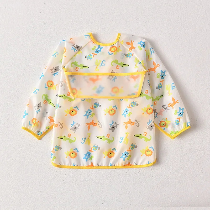 Baby Waterproof Bibs Long Sleeve Pocket Infant Cute Colorful Cartoon Printing Feeding Burp Cloths Baby Eating Accessories