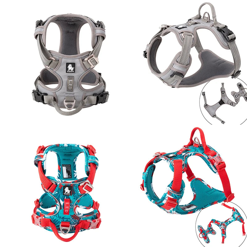 Reflective nylon dog harness by I YAN, adjustable no-pull vest for medium to large dogs, ideal for walking and running.