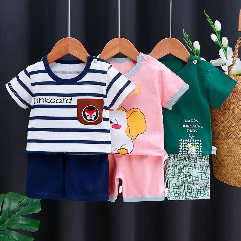 Kids Clothes Set Baby Boy/Girl T-Shirt + Shorts Summer Clothing Cotton Cartoon Casual Boys Tracksuit Children Baby Clothes Set - I YAN