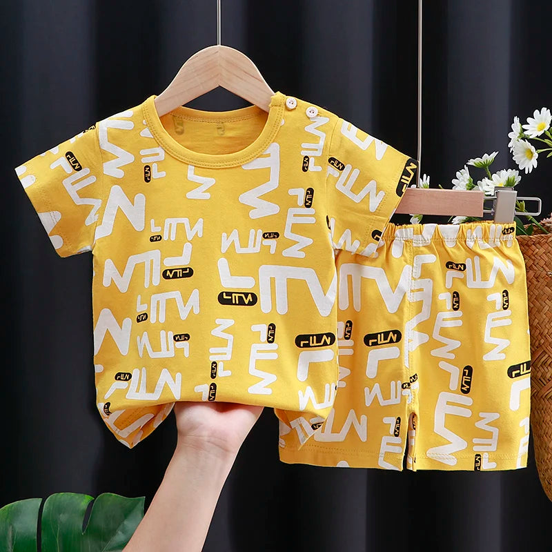 Kids Clothes Set Baby Boy/Girl T-Shirt + Shorts Summer Clothing Cotton Cartoon Casual Boys Tracksuit Children Baby Clothes Set - I YAN