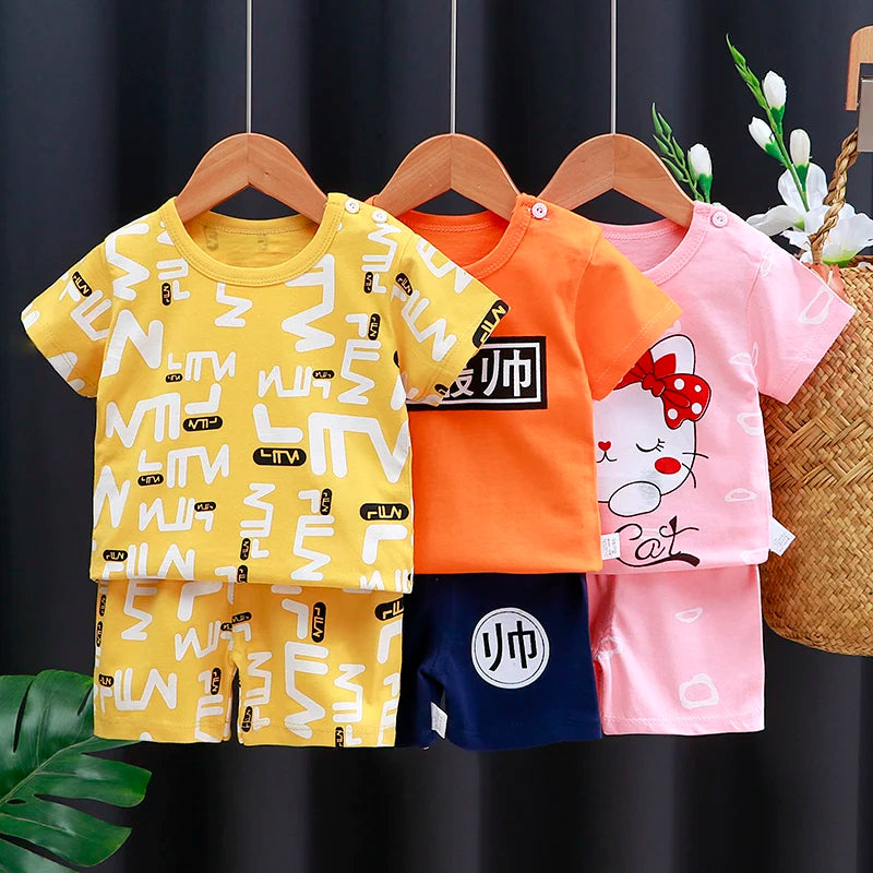 Kids Clothes Set Baby Boy/Girl T-Shirt + Shorts Summer Clothing Cotton Cartoon Casual Boys Tracksuit Children Baby Clothes Set - I YAN