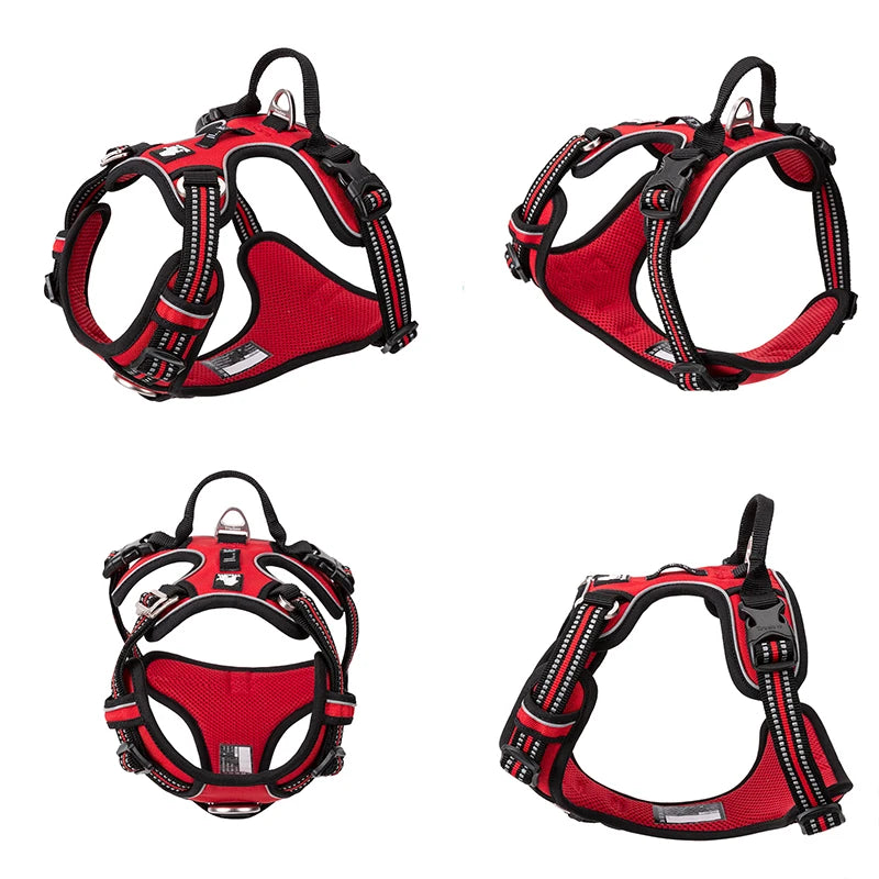 Reflective nylon dog harness by I YAN, adjustable no-pull vest for medium and large dogs, ideal for walking and running safety.
