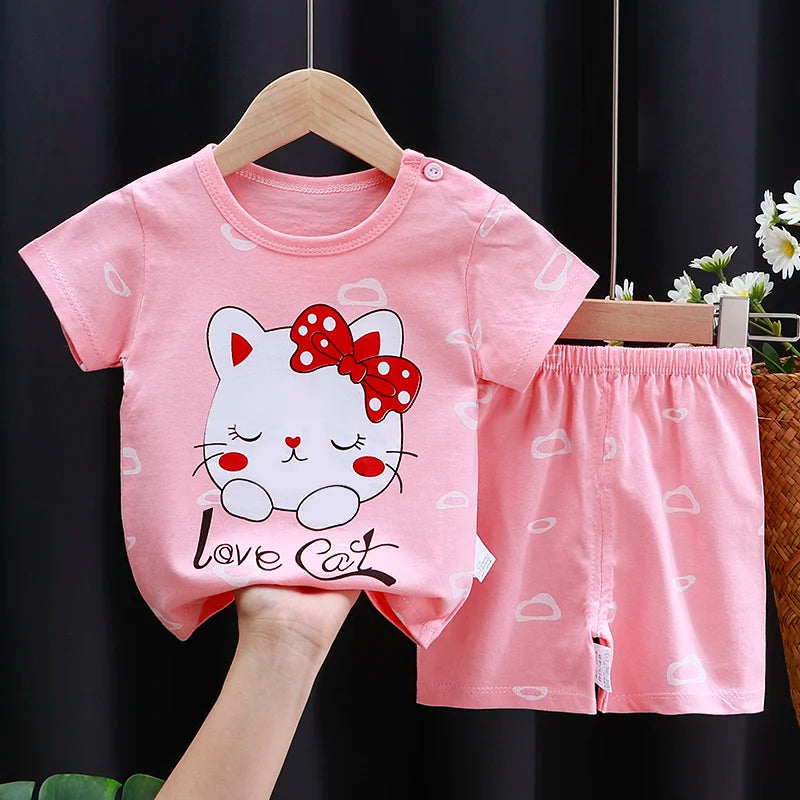 Kids Clothes Set Baby Boy/Girl T-Shirt + Shorts Summer Clothing Cotton Cartoon Casual Boys Tracksuit Children Baby Clothes Set - I YAN