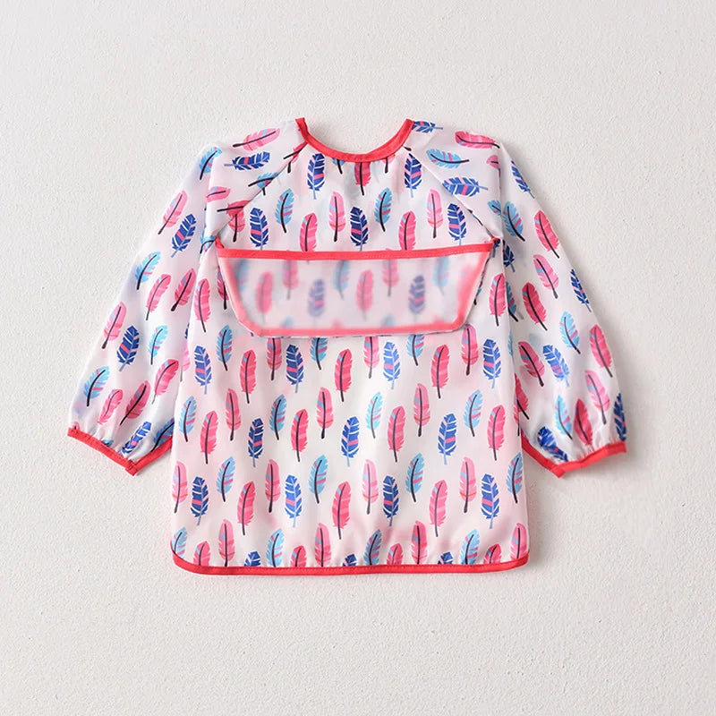 Baby Waterproof Bibs Long Sleeve Pocket Infant Cute Colorful Cartoon Printing Feeding Burp Cloths Baby Eating Accessories