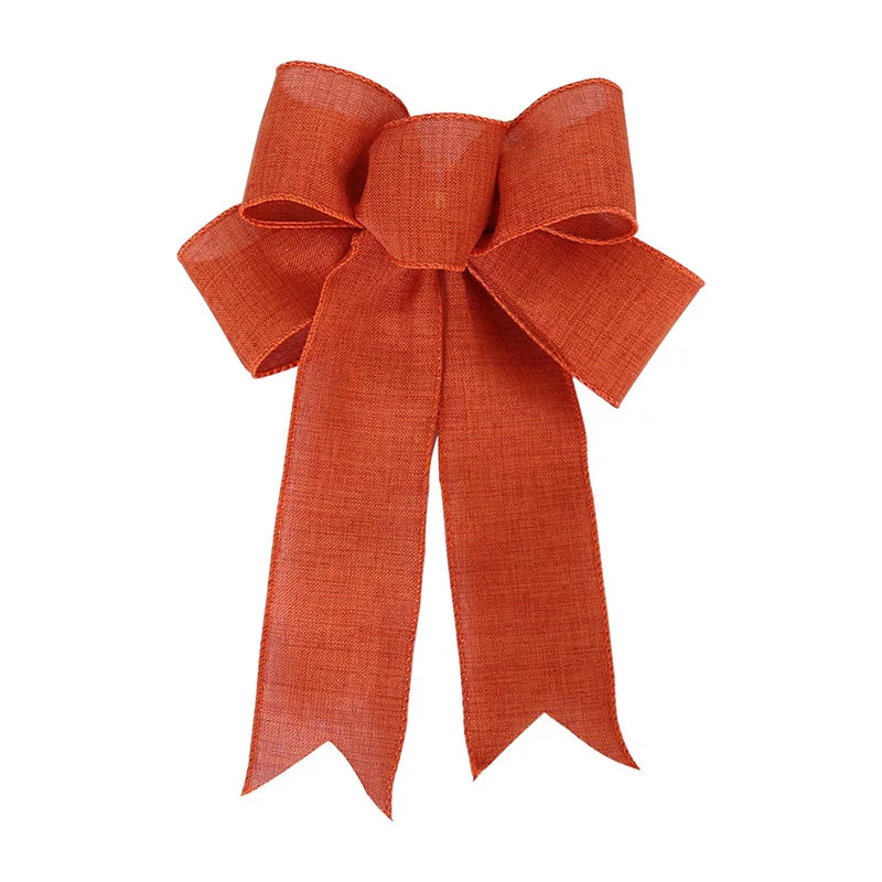 24*19cm 5ears DIY Bow Bowknot Crafts Linen Ribbon Bow Christmas Decoration Christmas Tree Decor Lattice Stripe Bow