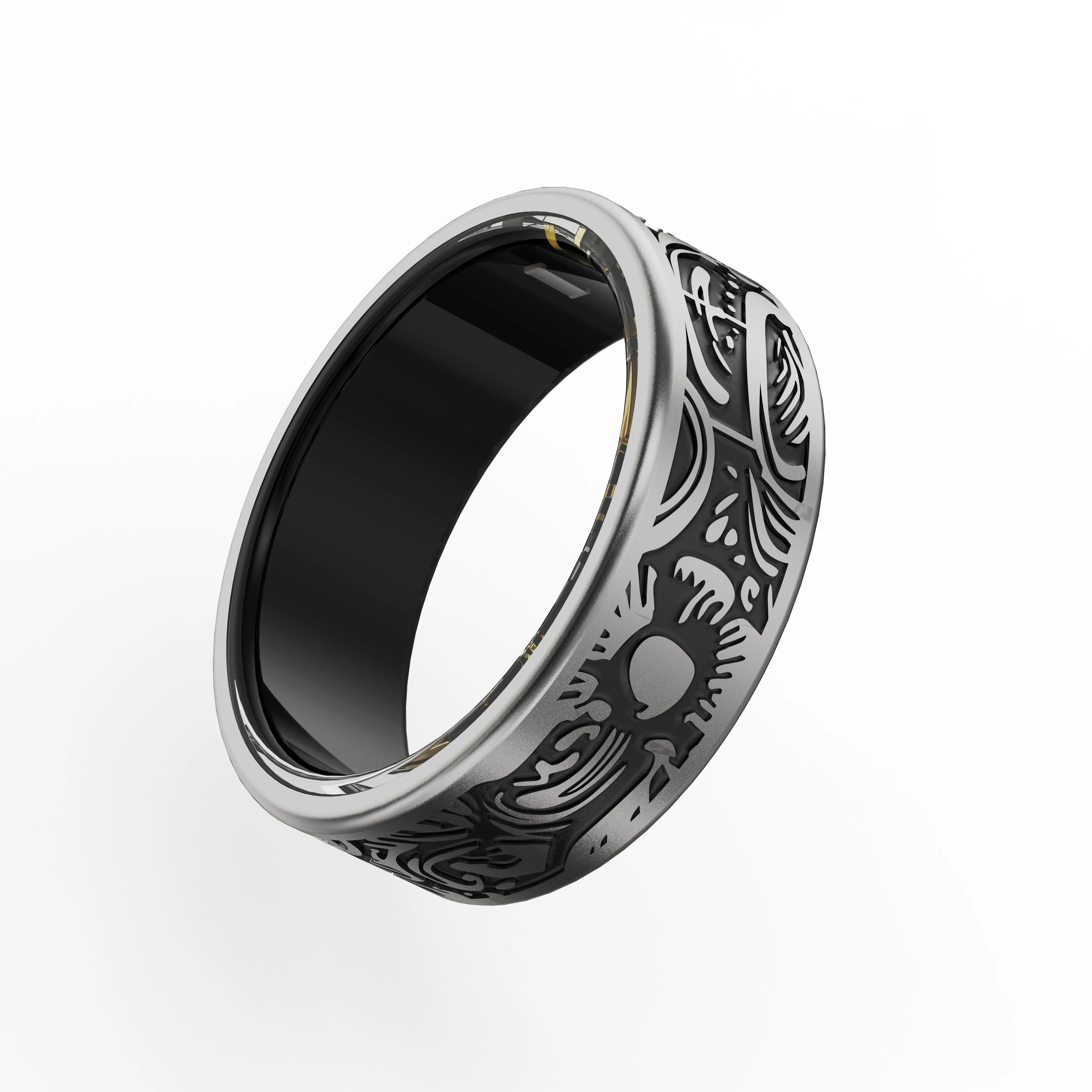 Waterproof Smart Ring 20mAh Battery Long Time Standby Gunmetal Retro Design Compatible Android IOS Health APP Fitness Tracker