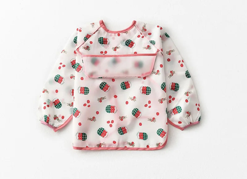 Baby Waterproof Bibs Long Sleeve Pocket Infant Cute Colorful Cartoon Printing Feeding Burp Cloths Baby Eating Accessories