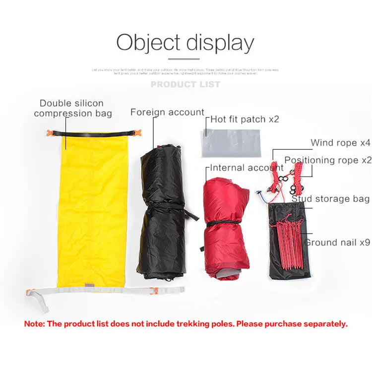 1 Person Oudoor Ultralight Camping Tent Single Man 3 Season Professional 15D Silnylon Rodless Tent