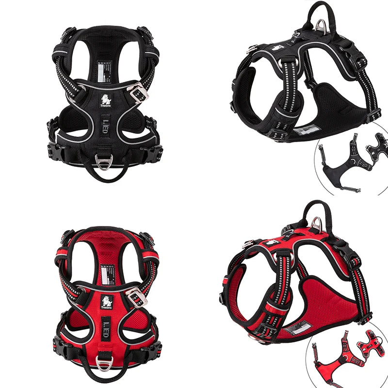 Reflective nylon dog harness by I YAN, adjustable no-pull vest for medium to large dogs, suitable for walking and running.