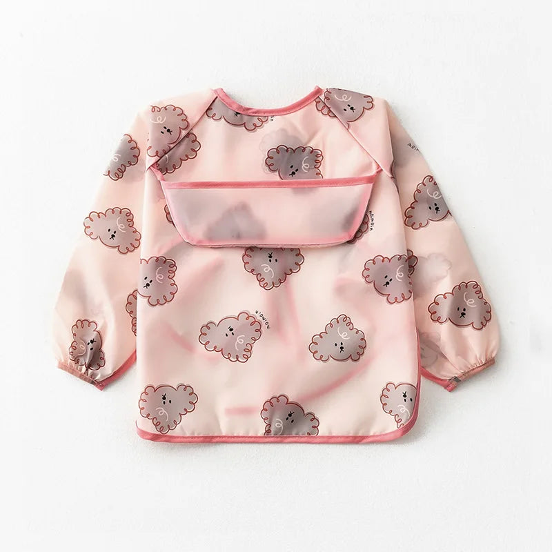 Baby Waterproof Bibs Long Sleeve Pocket Infant Cute Colorful Cartoon Printing Feeding Burp Cloths Baby Eating Accessories