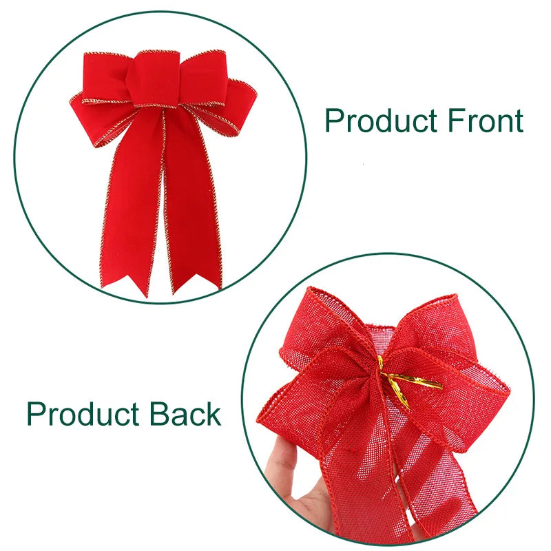 24*19cm 5ears DIY Bow Bowknot Crafts Linen Ribbon Bow Christmas Decoration Christmas Tree Decor Lattice Stripe Bow