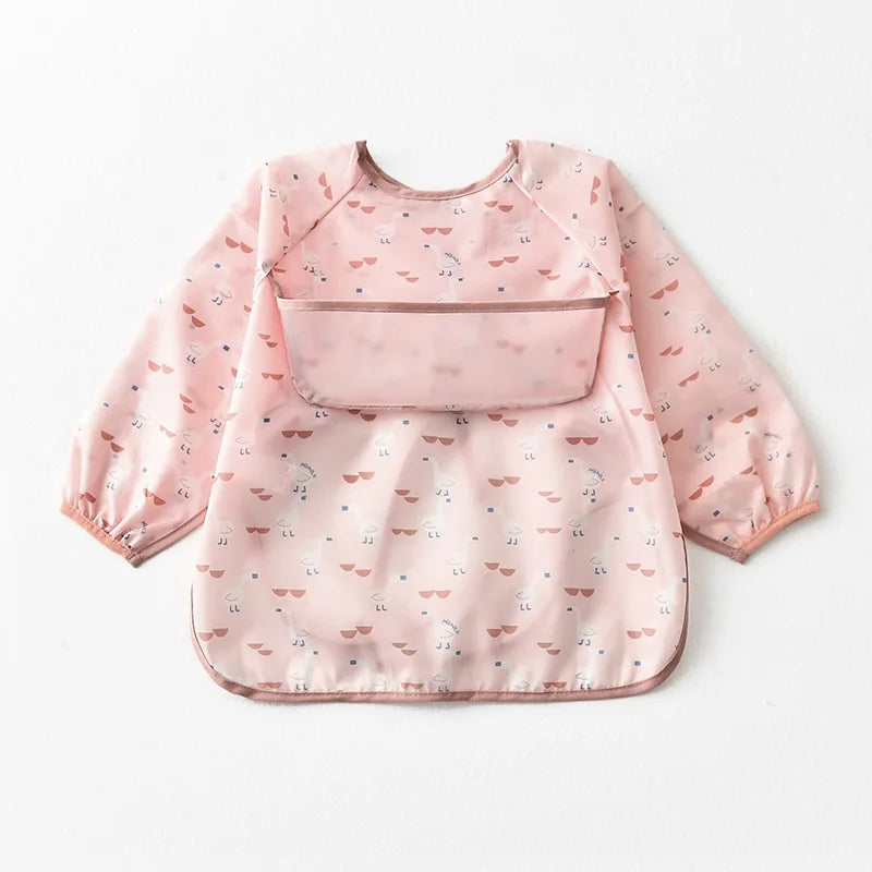 Baby Waterproof Bibs Long Sleeve Pocket Infant Cute Colorful Cartoon Printing Feeding Burp Cloths Baby Eating Accessories