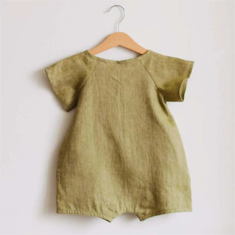 Baby Linen Cotton Romper – Summer Bodysuit for Newborns & Toddlers (0–24 Months) - I YAN