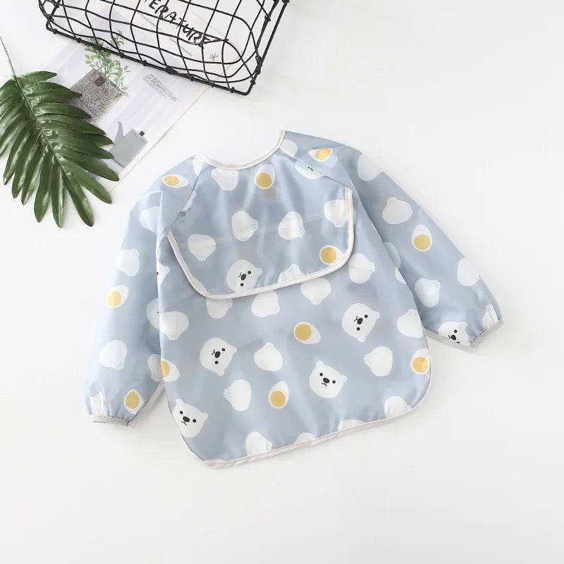 Baby Waterproof Bibs Long Sleeve Pocket Infant Cute Colorful Cartoon Printing Feeding Burp Cloths Baby Eating Accessories