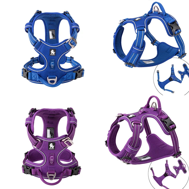 Reflective nylon dog harness by I YAN, adjustable no-pull vest for medium to large dogs, ideal for walking and running safety.