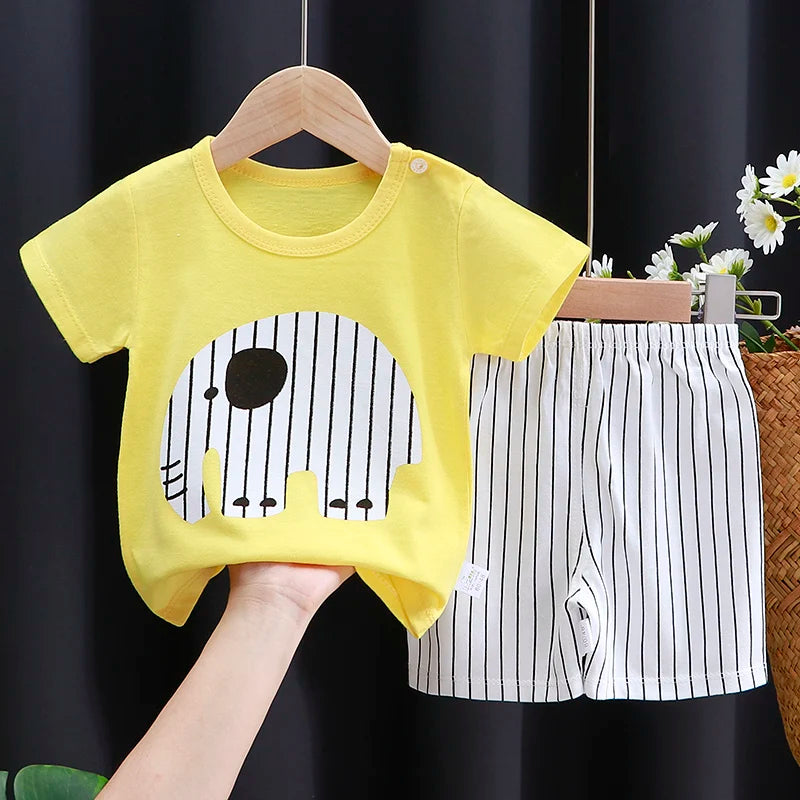 Kids Clothes Set Baby Boy/Girl T-Shirt + Shorts Summer Clothing Cotton Cartoon Casual Boys Tracksuit Children Baby Clothes Set - I YAN