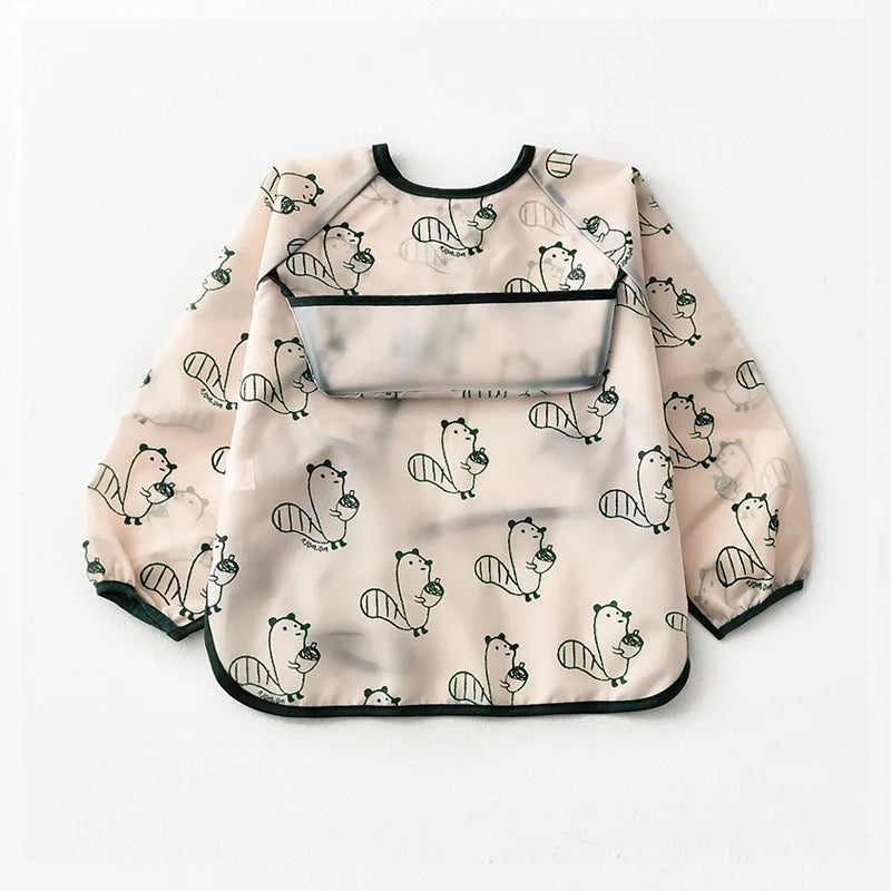 Baby Waterproof Bibs Long Sleeve Pocket Infant Cute Colorful Cartoon Printing Feeding Burp Cloths Baby Eating Accessories