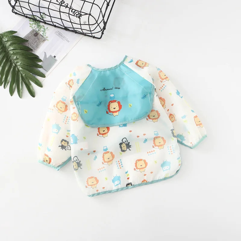 Baby Waterproof Bibs Long Sleeve Pocket Infant Cute Colorful Cartoon Printing Feeding Burp Cloths Baby Eating Accessories